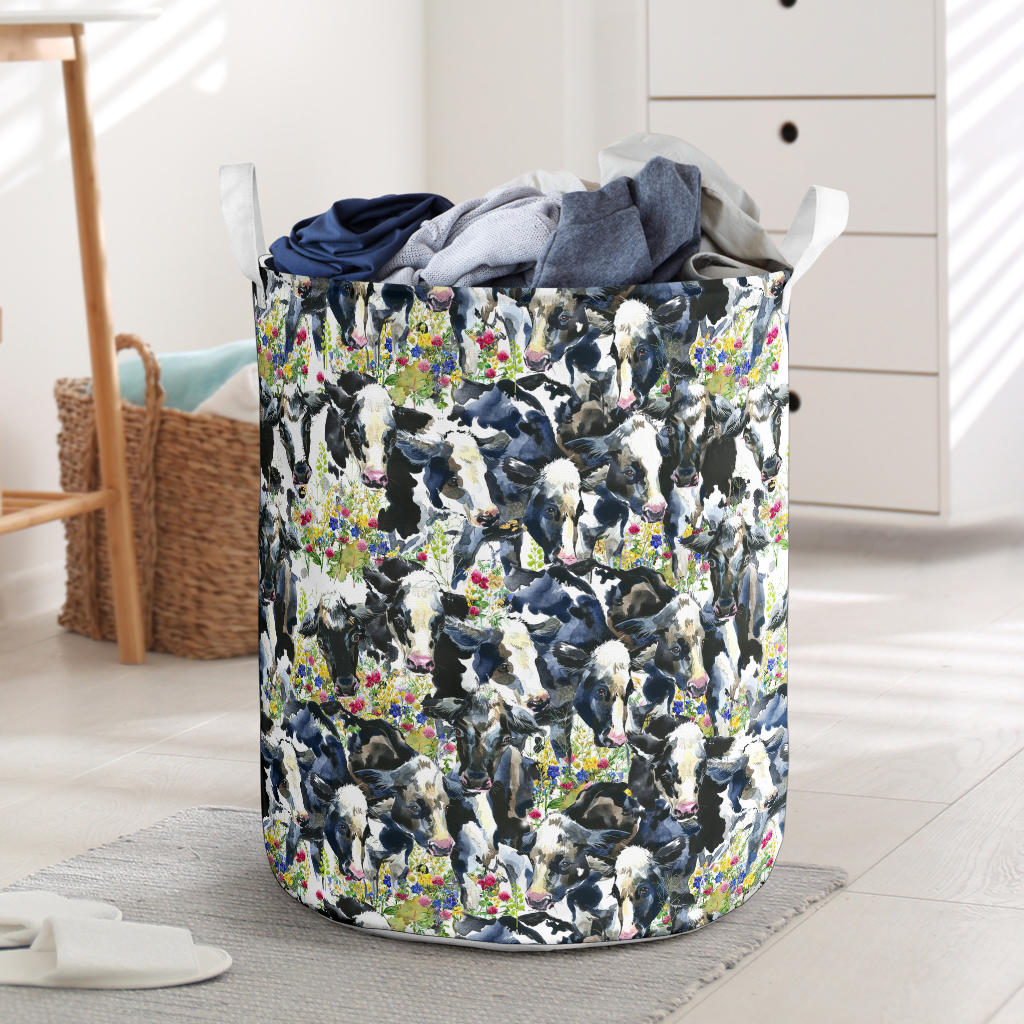 Cow Watercolor Print Pattern Laundry Basket