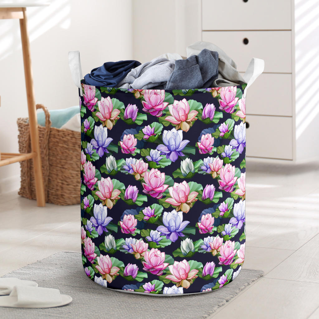 Lotus Flower Print Design Laundry Basket