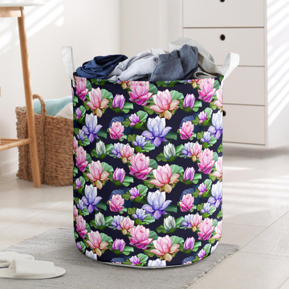 Lotus Flower Print Design Laundry Basket
