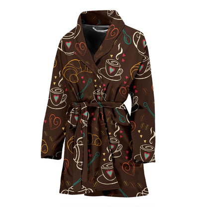 Coffee Pattern Print Design 06 Women Bathrobe