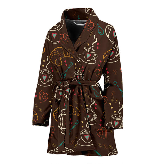 Coffee Pattern Print Design 06 Women Bathrobe