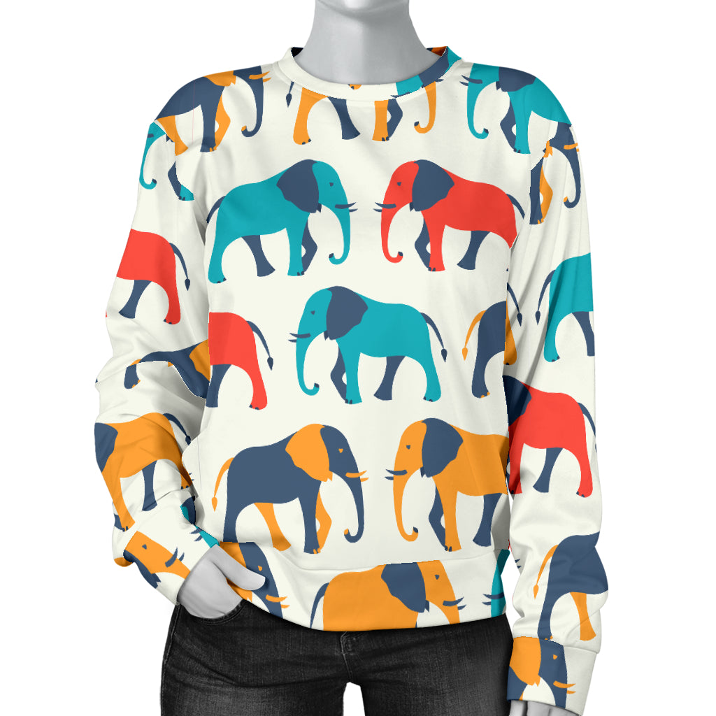 Elephant Colorful Print Pattern Women Long Sleeve Sweatshirt