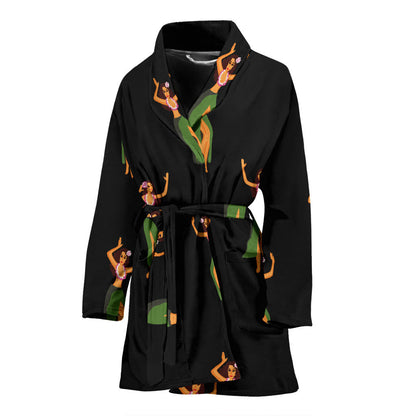 Hula Dancers Girl Pattern Print Design 01 Women Bathrobe