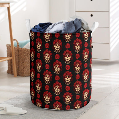 Day of the Dead Skull Girl Pattern Laundry Basket