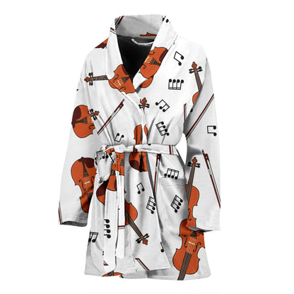 Violin Pattern Print Design 02 Women Bathrobe