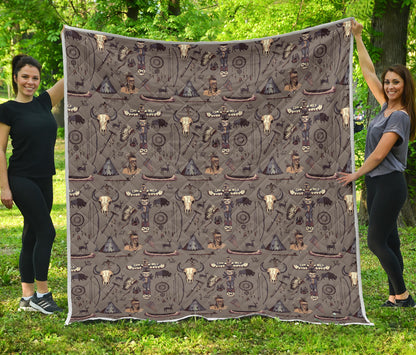 Native Indian life Design Print Quilt Bedspread