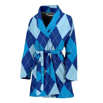 Argyle Blue Pattern Print Design 02 Women Bathrobe
