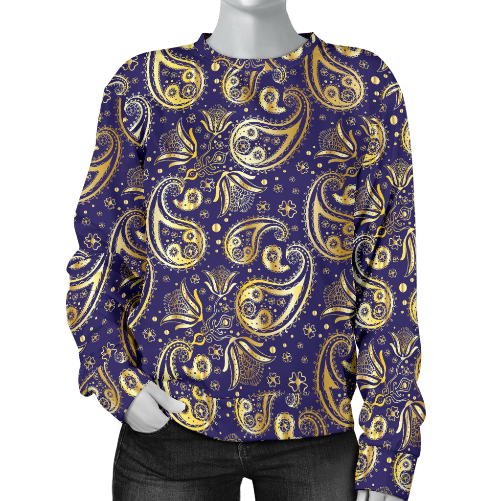 Paisley Blue Yellow Design Print Women Long Sleeve Sweatshirt