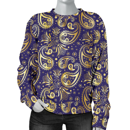 Paisley Blue Yellow Design Print Women Long Sleeve Sweatshirt