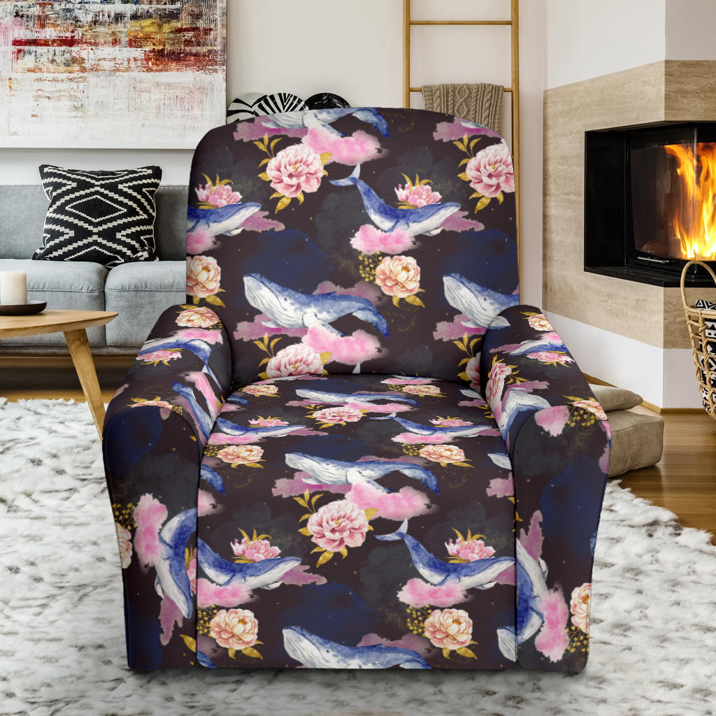 Blue Whale Print Design LKS401 Recliner Slipcover with Pocket