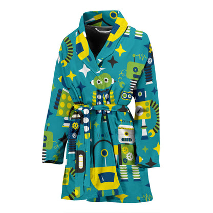Robot Pattern Print Design A02 Women Bathrobe
