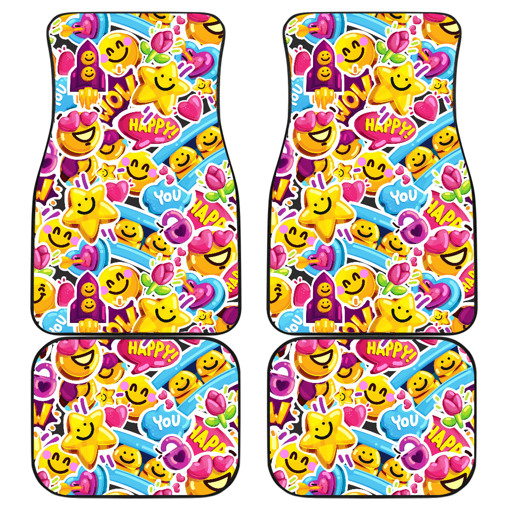 Emoji Sticker Print Pattern Car Floor Mats Front Back