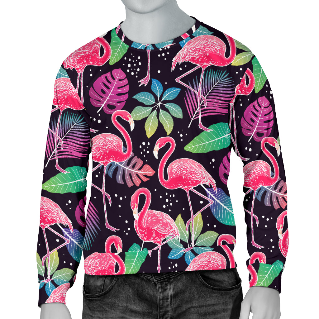 Flamingo Tropical leaves Neon Print Men Long Sleeve Sweatshirt