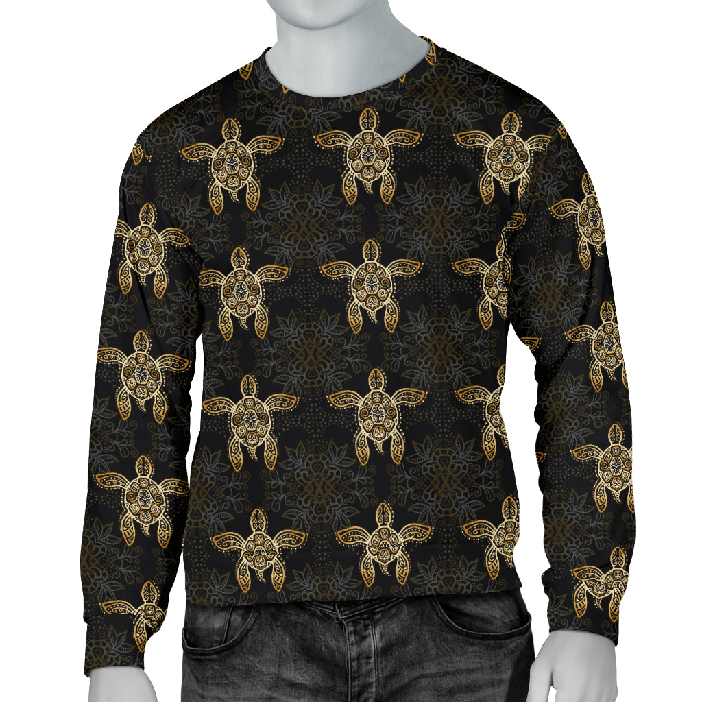 Gold Tribal Turtle Polynesian Design Men Long Sleeve Sweatshirt