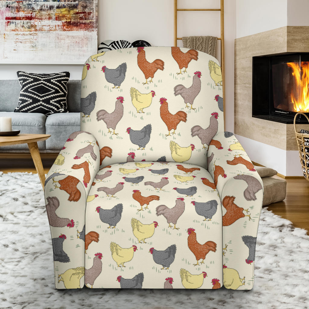 Chicken Pattern Print Design 05 Recliner Slipcover with Pocket