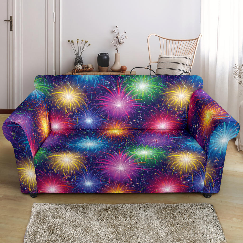 Firework Colorful Print Design LKS301 Loveseat Couch Slipcover