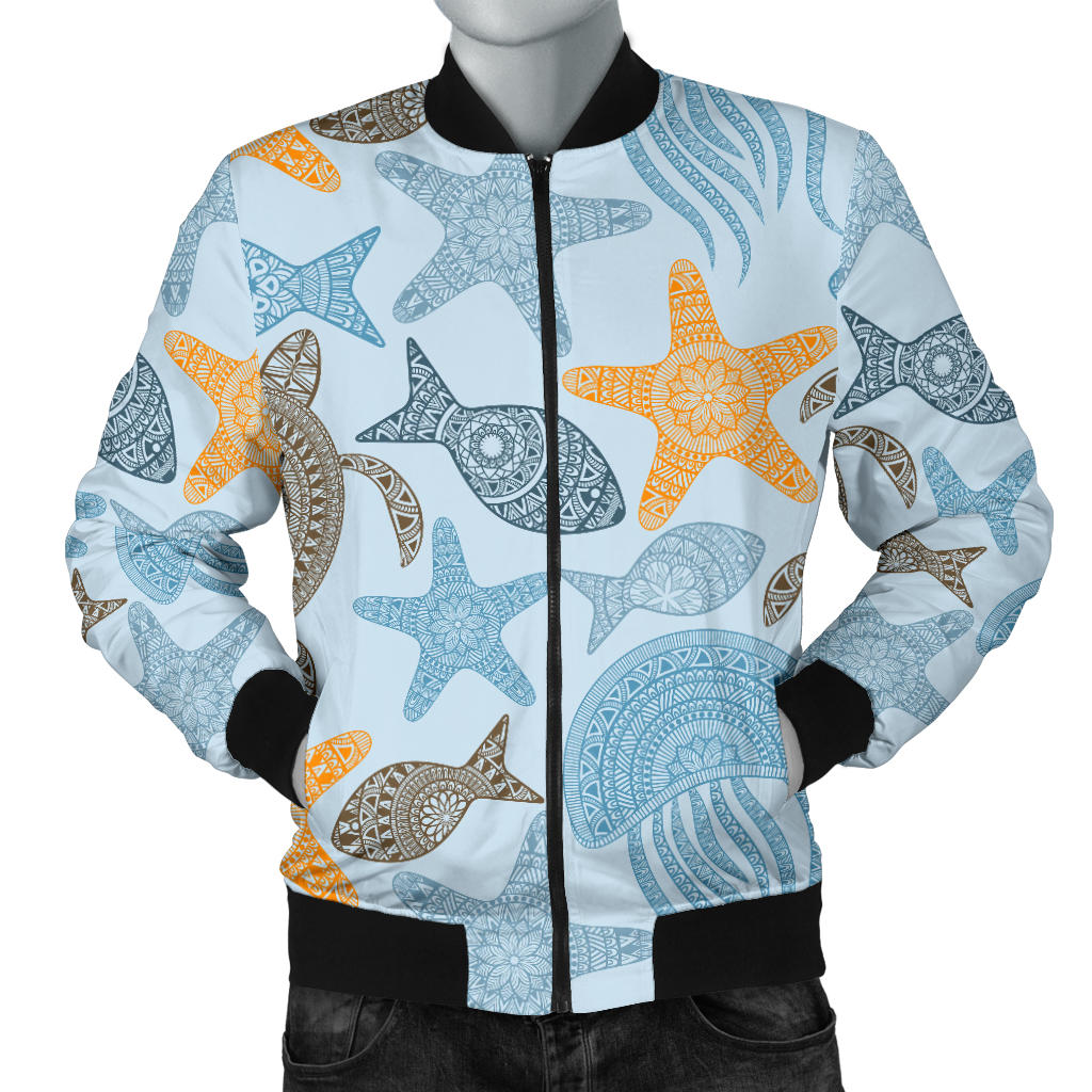 Polynesian Jellyfish Turtle Print Men Bomber Jacket