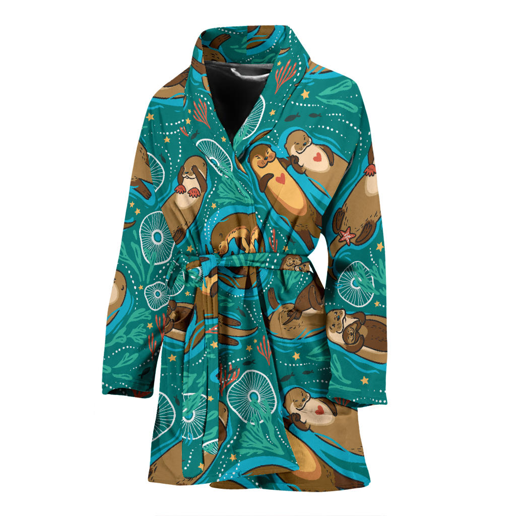 Sea Otter Pattern Print Design 01 Women Bathrobe