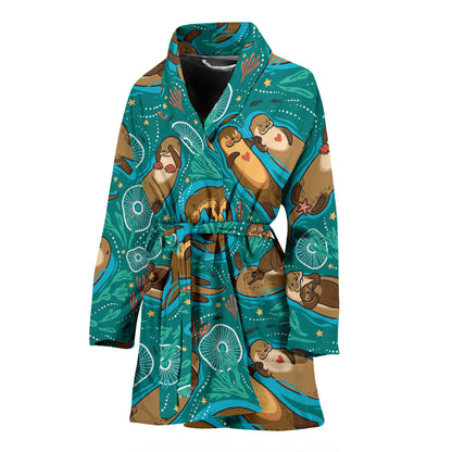Sea Otter Pattern Print Design 01 Women Bathrobe