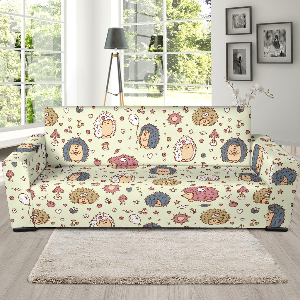 Hedgehog Cute Pattern Print Design 01 Sofa Slipcover