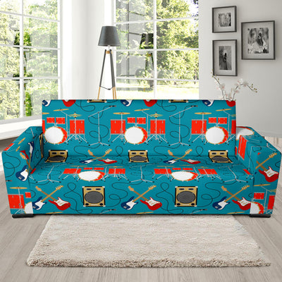 Drum Set Guitar Pattern Print Design 02 Sofa Slipcover