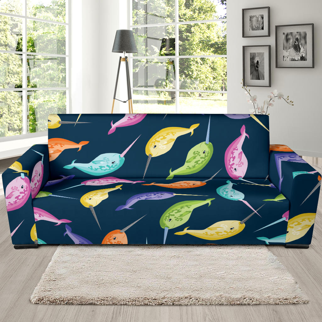 Narwhal Colorful Pattern Print Design 03 Sofa Slipcover