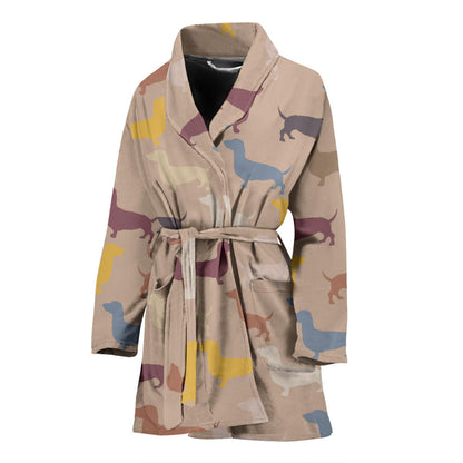 Dachshund Pattern Print Design 03 Women Bathrobe