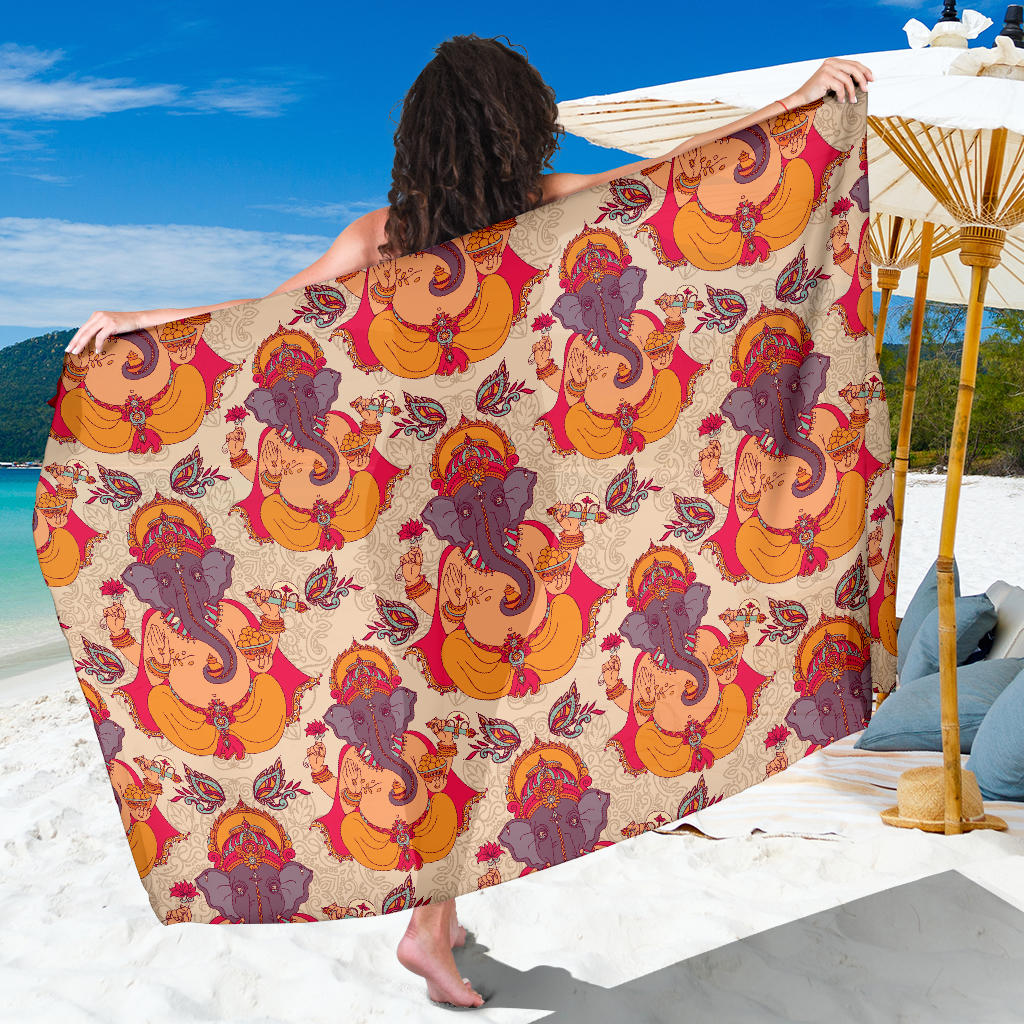 Ganesha Indian Pattern Print Design 02 Sarong Pareo Wrap