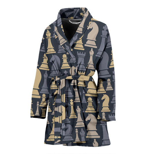 Chess Pattern Print Design 04 Women Bathrobe