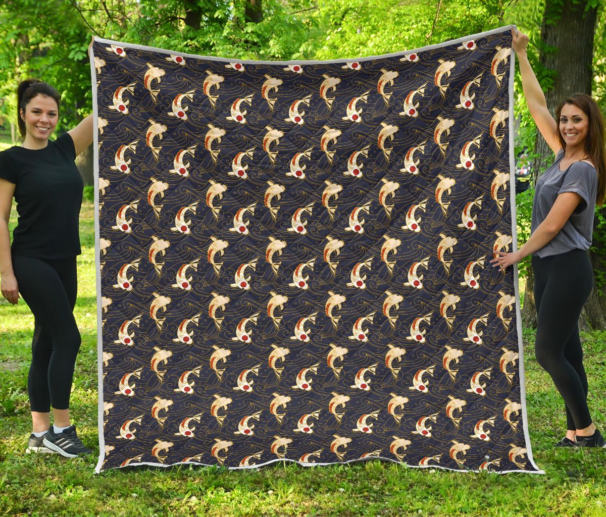 Koi Carp Japanese Design Themed Print Quilt Bedspread