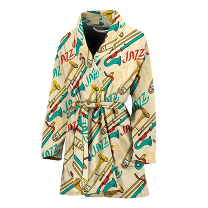 Trombone Pattern Print Design 03 Women Bathrobe