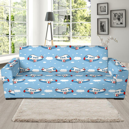 Airplane Cartoon Pattern Print Design 07 Sofa Slipcover