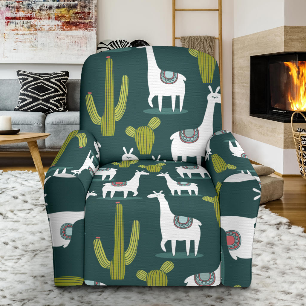 Llama Cactus Pattern Print Design 02 Recliner Slipcover with Pocket