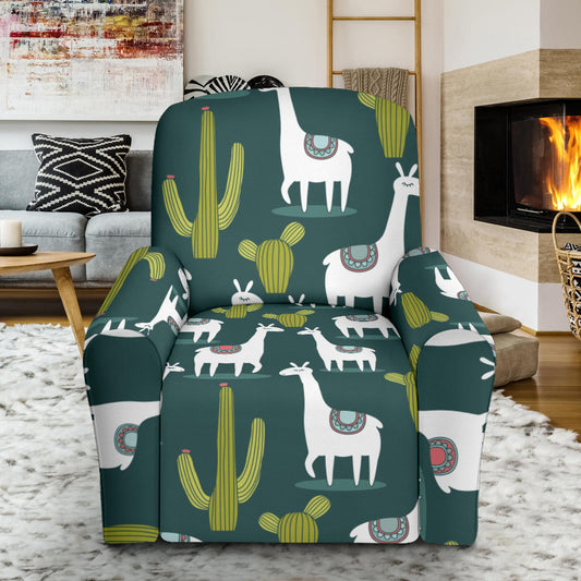 Llama Cactus Pattern Print Design 02 Recliner Slipcover with Pocket