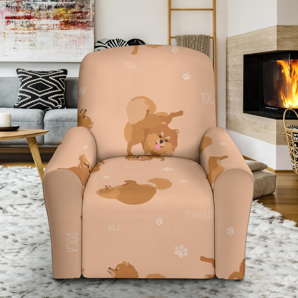 Pomeranians Pattern Print Design A06 Recliner Slipcover with Pocket