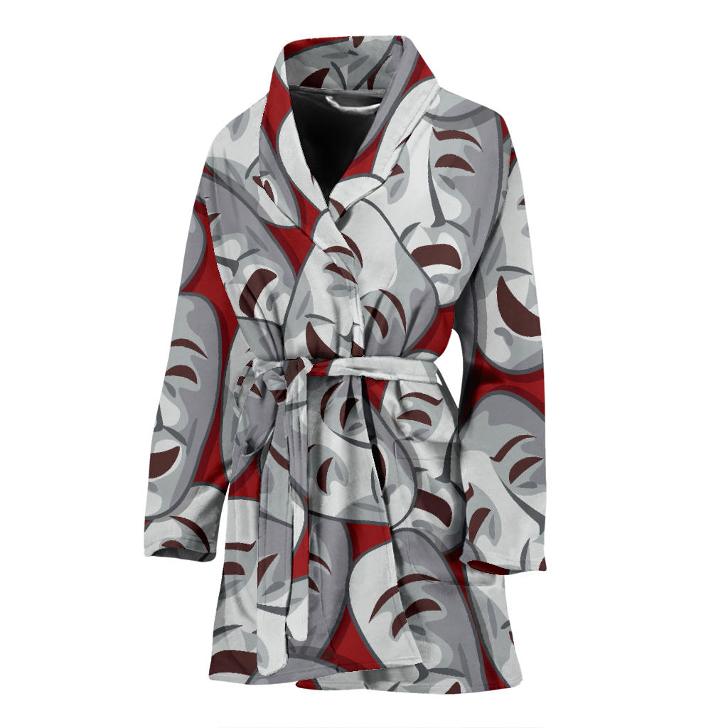 Acting Mask Pattern Print Design 01 Women Bathrobe