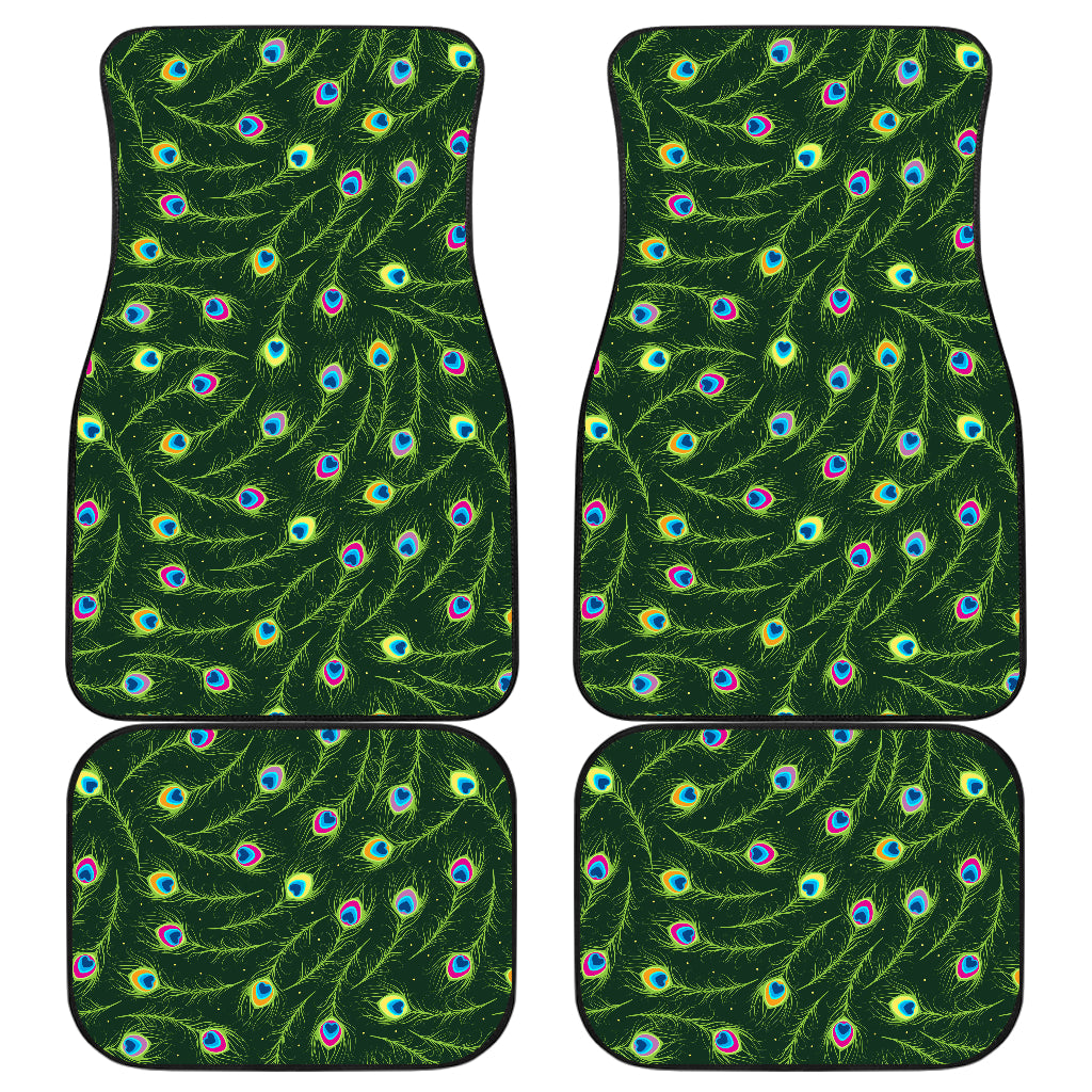 Peacock Feather Green Design Print Car Floor Mats Front Back