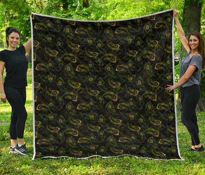 Peacock Feather Pattern Design Print Quilt Bedspread