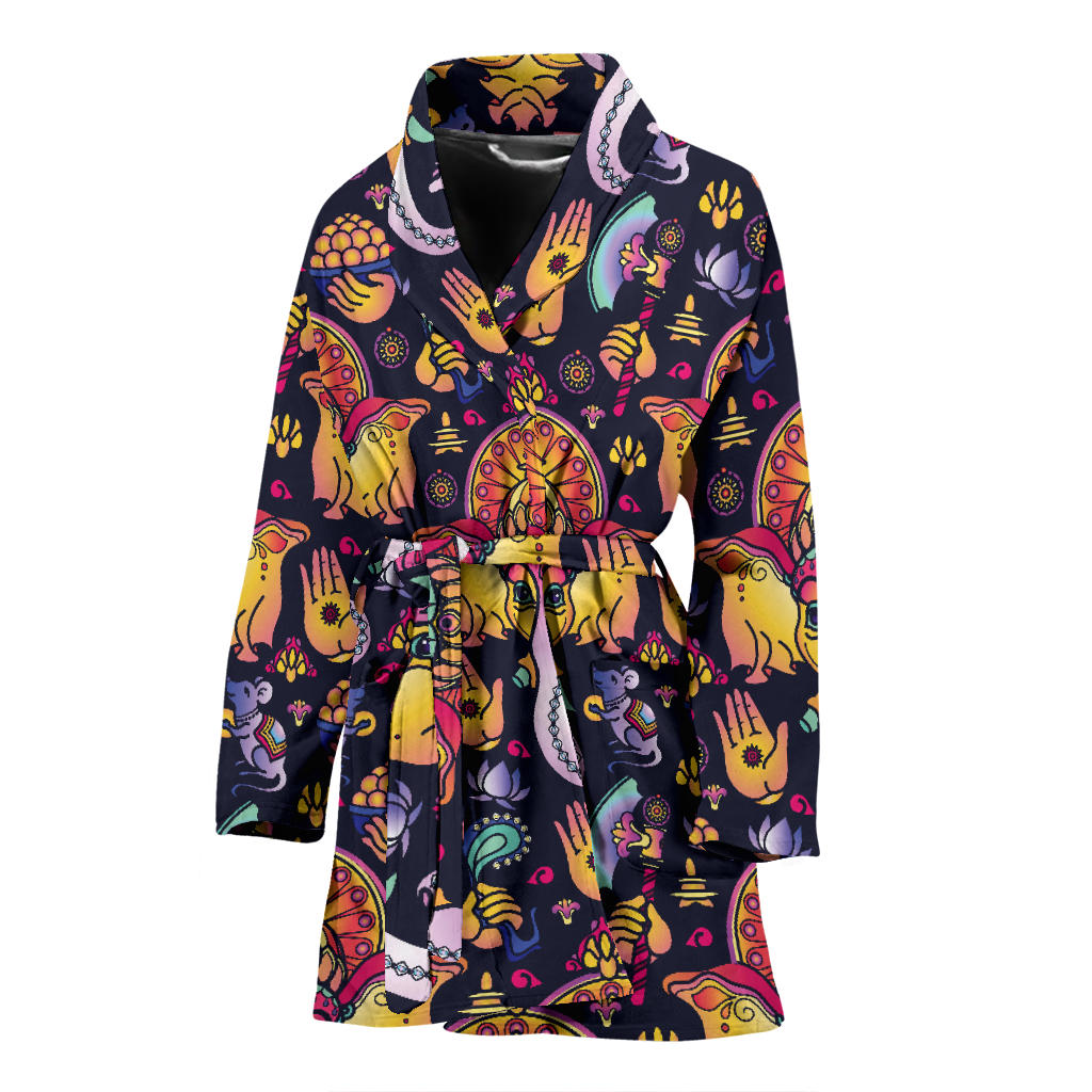 Ganesha Indian Pattern Print Design 03 Women Bathrobe