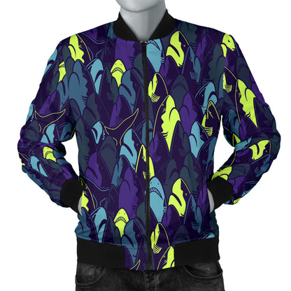 Shark Neon color Print Men Bomber Jacket