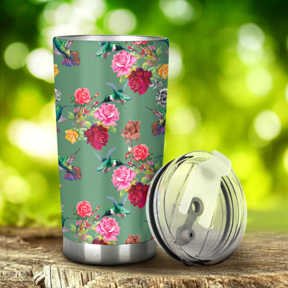 Hummingbird with Rose Themed Print Tumbler