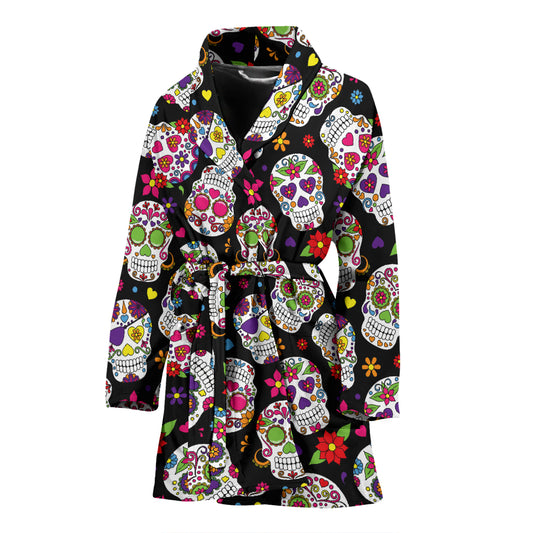 Sugar Skull Print Design LKS302 Women Bathrobe