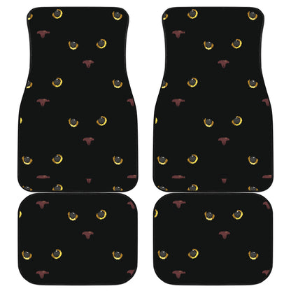 Black Cat Face Print Pattern Car Floor Mats Front Back