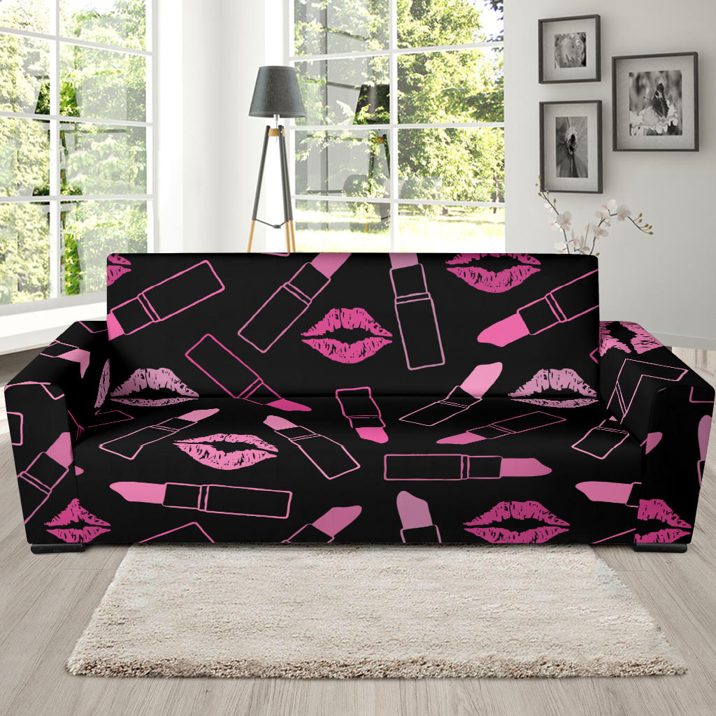 Lipstick Pink Pattern Print Design 01 Sofa Slipcover