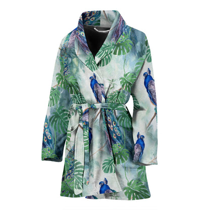 Peacock Pattern Print Design A02 Women Bathrobe