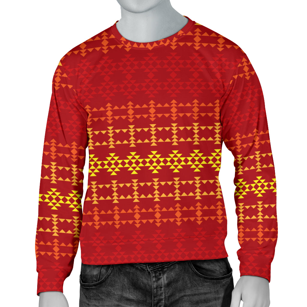 Southwest Red Gold Design Themed Print Men Long Sleeve Sweatshirt