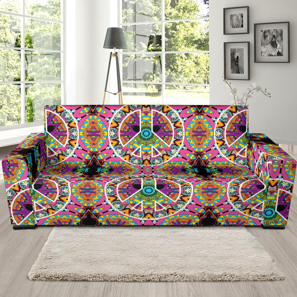 Peace Sign Pattern Print Design A03 Sofa Slipcover