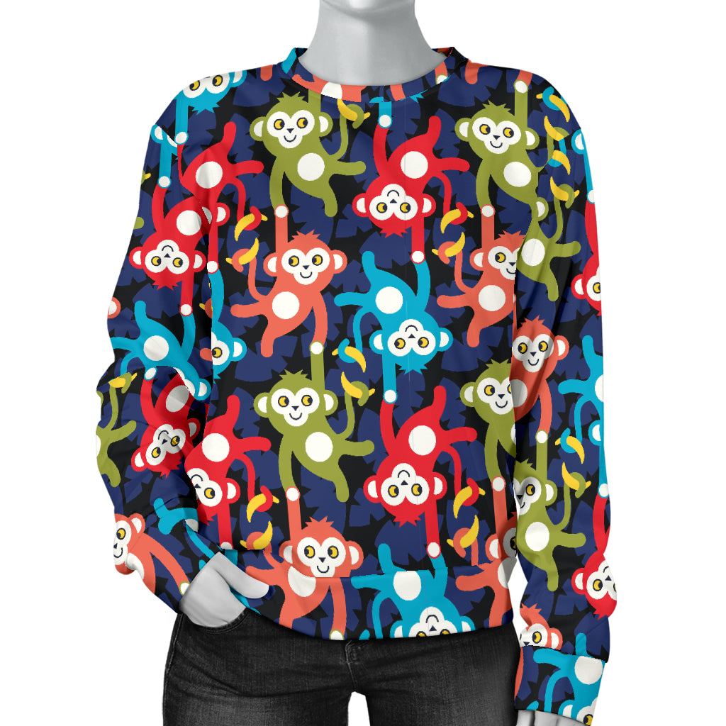 Monkey Colorful Design Themed Print Women Long Sleeve Sweatshirt