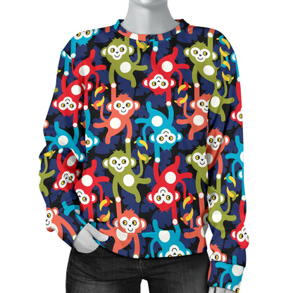 Monkey Colorful Design Themed Print Women Long Sleeve Sweatshirt