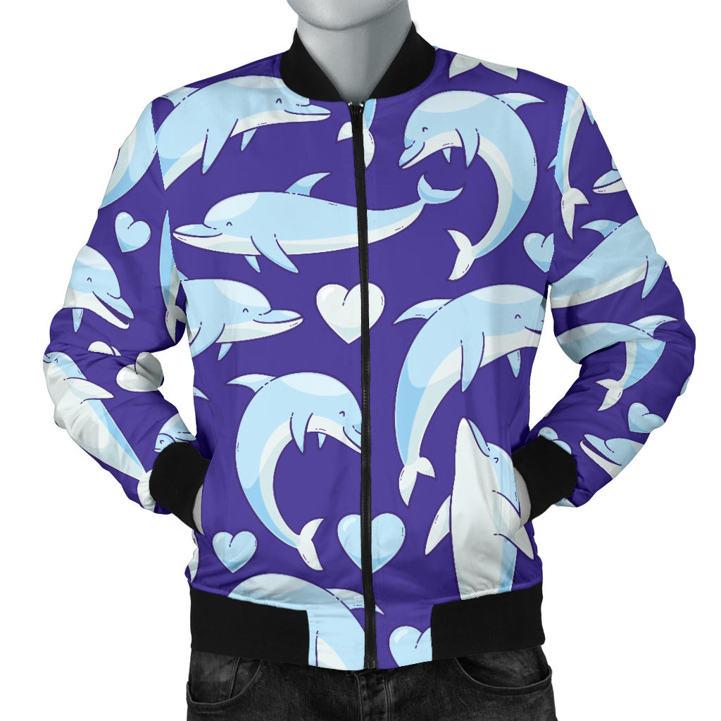 Dolphin Smile Print Pattern Men Bomber Jacket